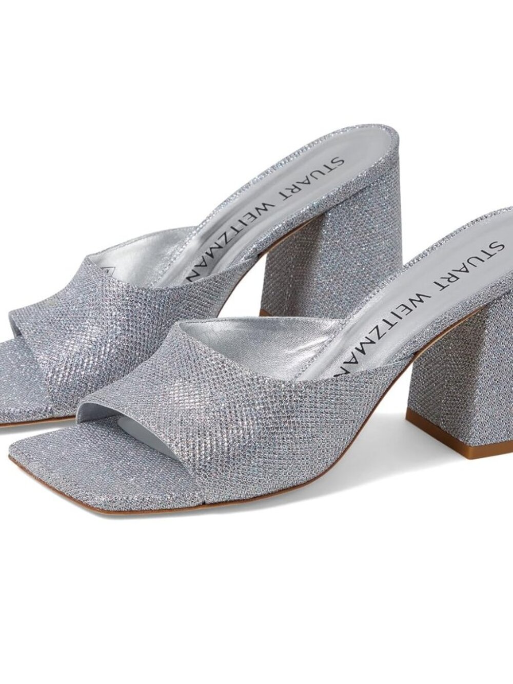 Stuart Weitzman Tia 85 Flareblock Slide Silver Sandals Women's 7 B - SAVE $100.0